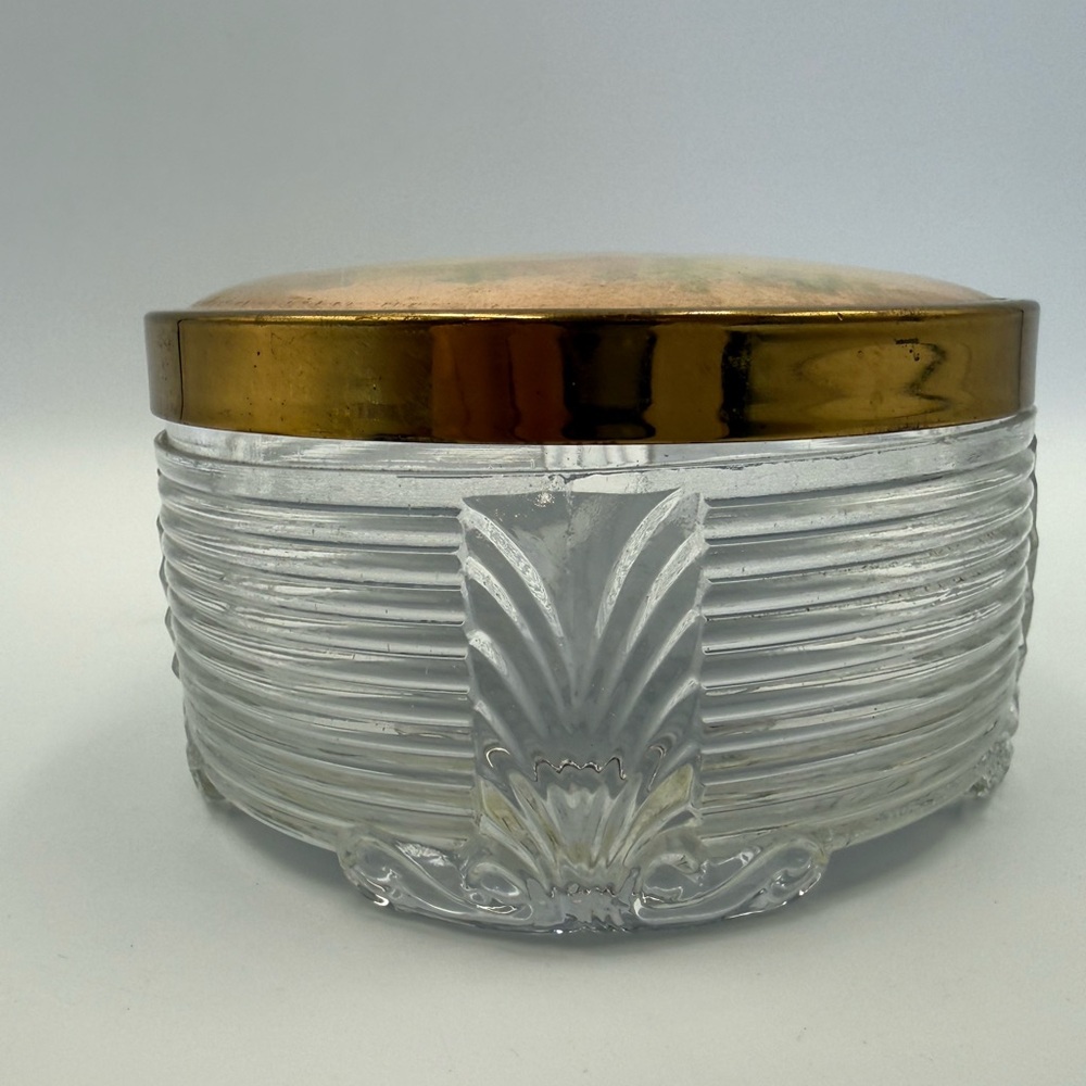 Vintage Art Deco Glass Vanity Cosmetic Makeup Jar Floral Lid Floral Pattern - Picture 6 of 11